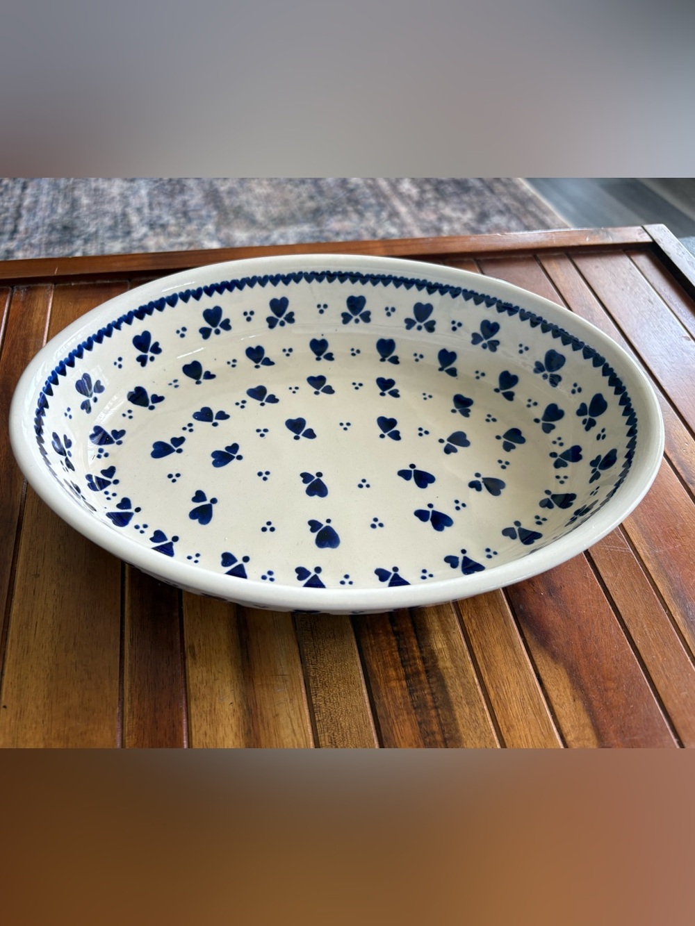 Boleslawiec Polish Pottery Blue Heart Oval Baker Zaklady Ceramiczne